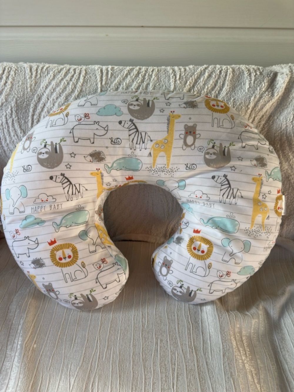 Boppy Nursing Pillow Cover White with Yellow and Gray Animal Print